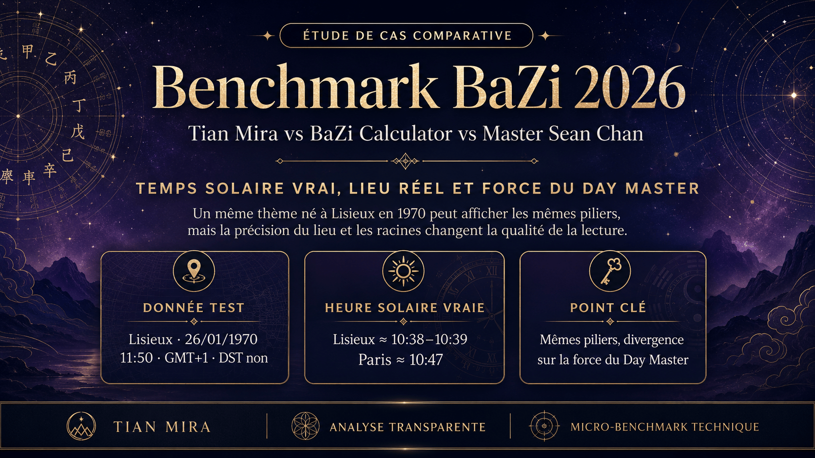 Benchmark BaZi 2026 comparant Tian Mira, BaZi Calculator et Master Sean Chan