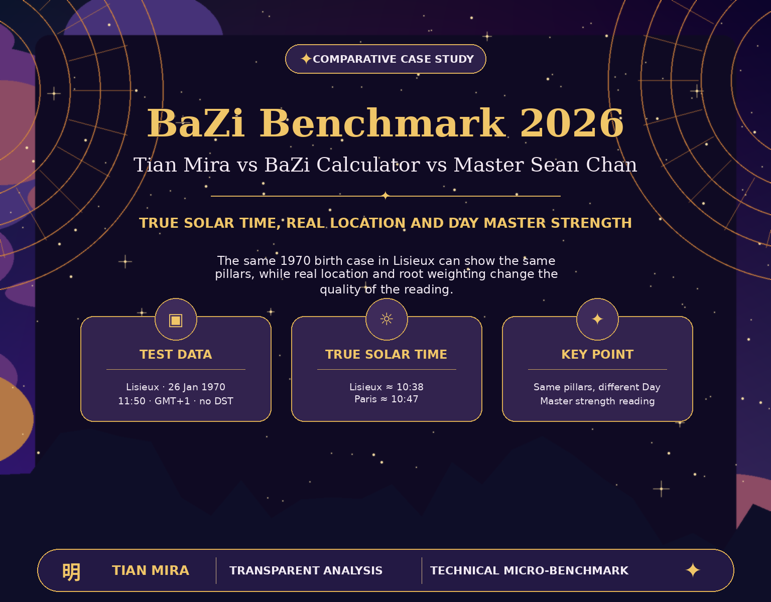 BaZi Benchmark 2026 comparing Tian Mira, BaZi Calculator and Master Sean Chan